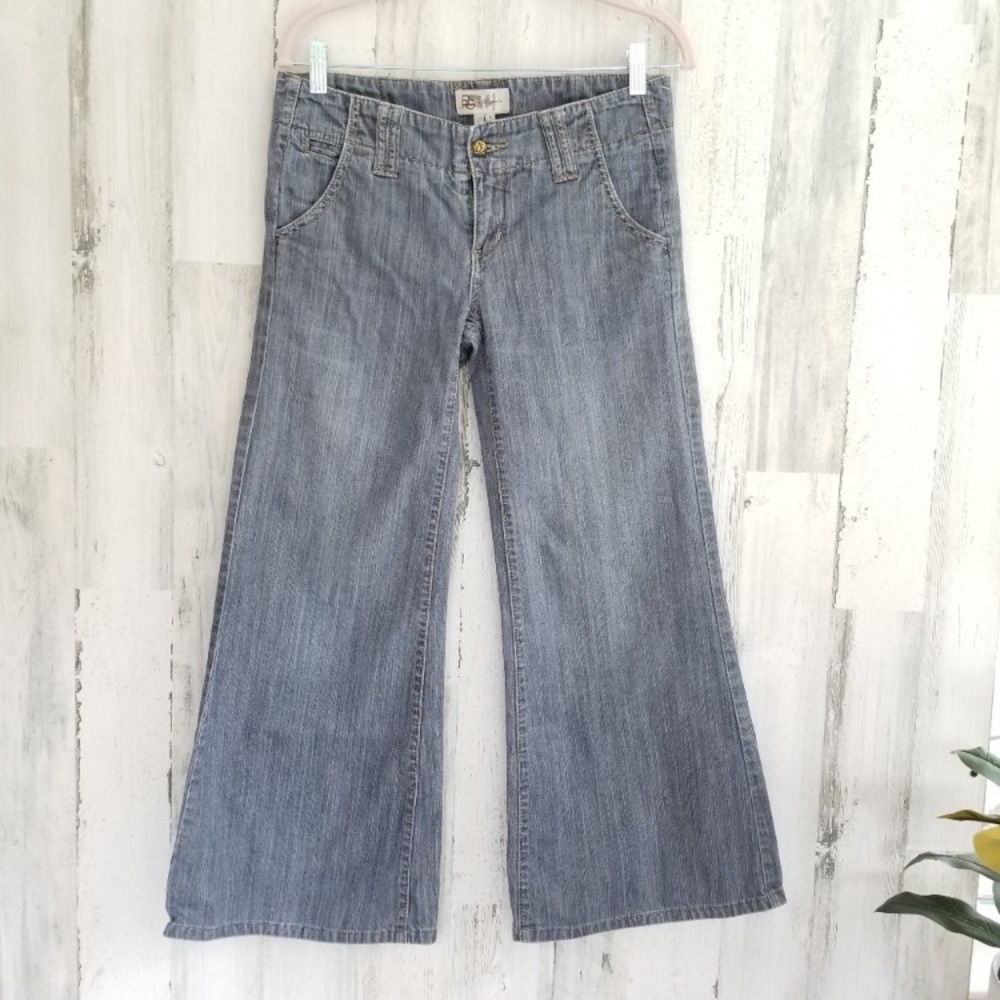 BCBGENERATION Jeans Wide Leg Floral Blue Gray Grey Cotton Floral Size 28